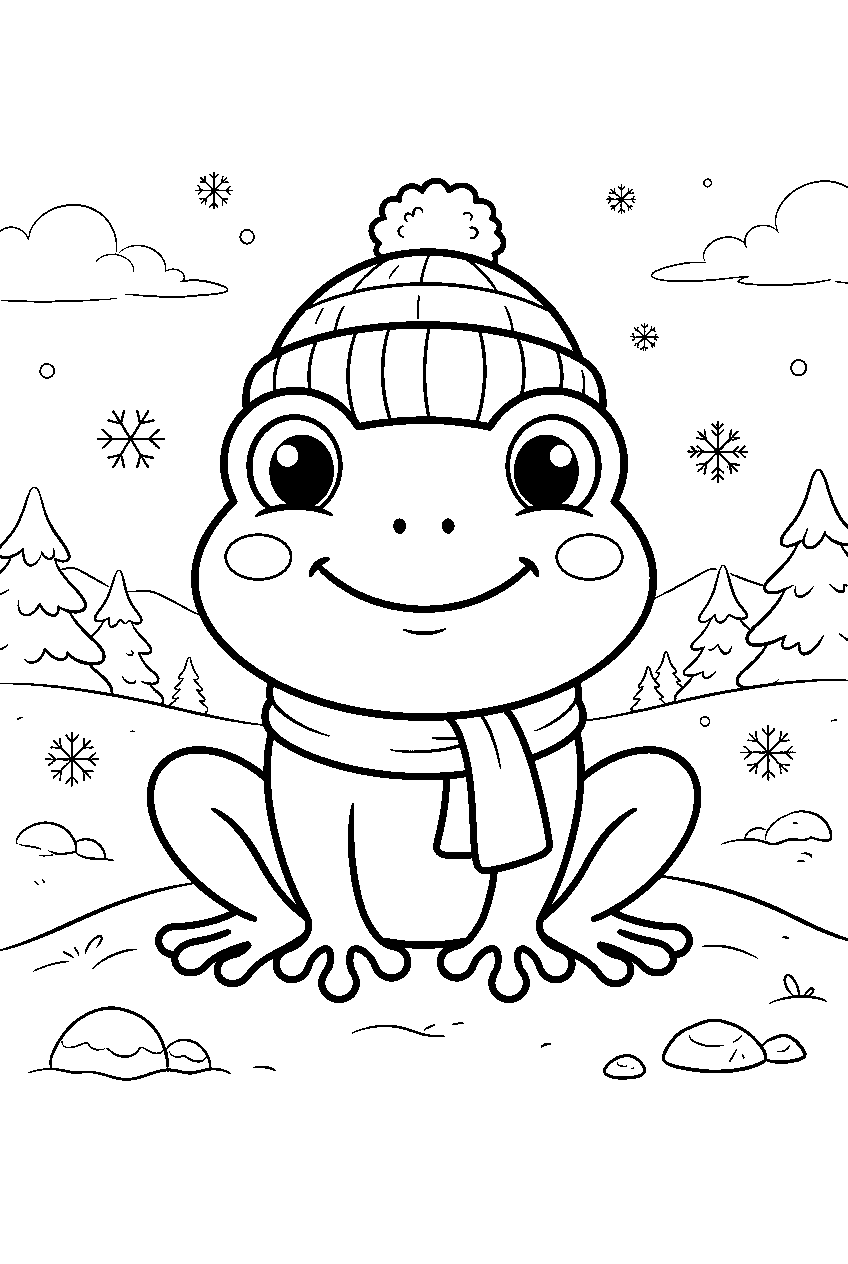 frog in snowy field line art