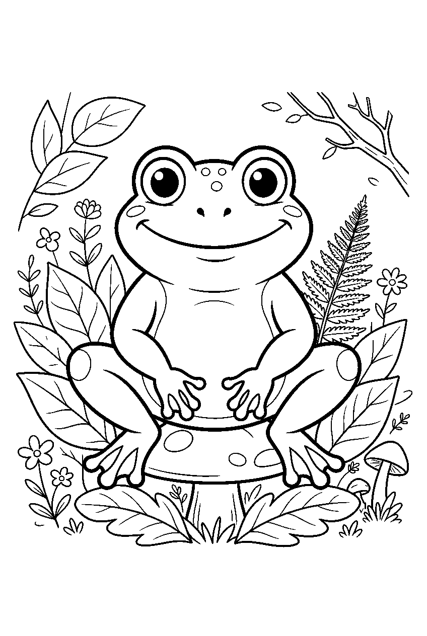 frog in woodland forest line art