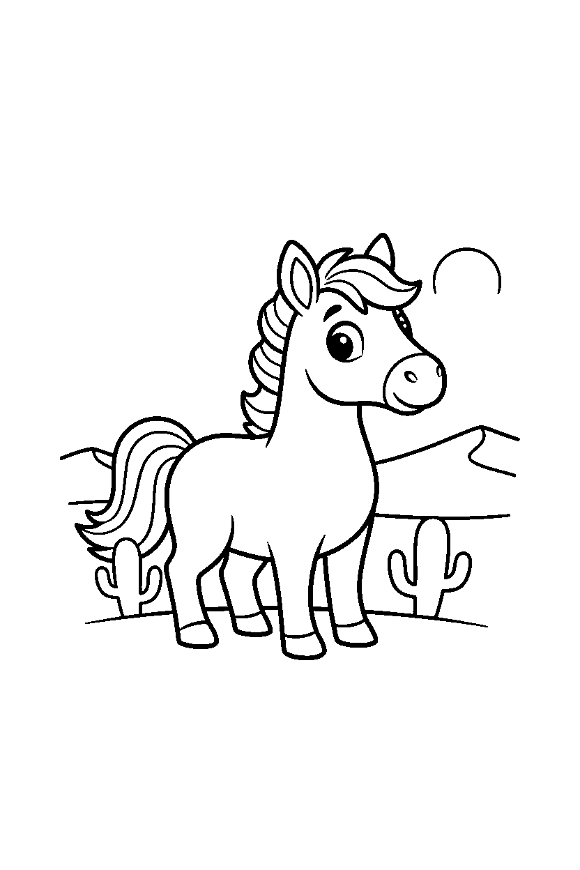 horse looking around in desert line art
