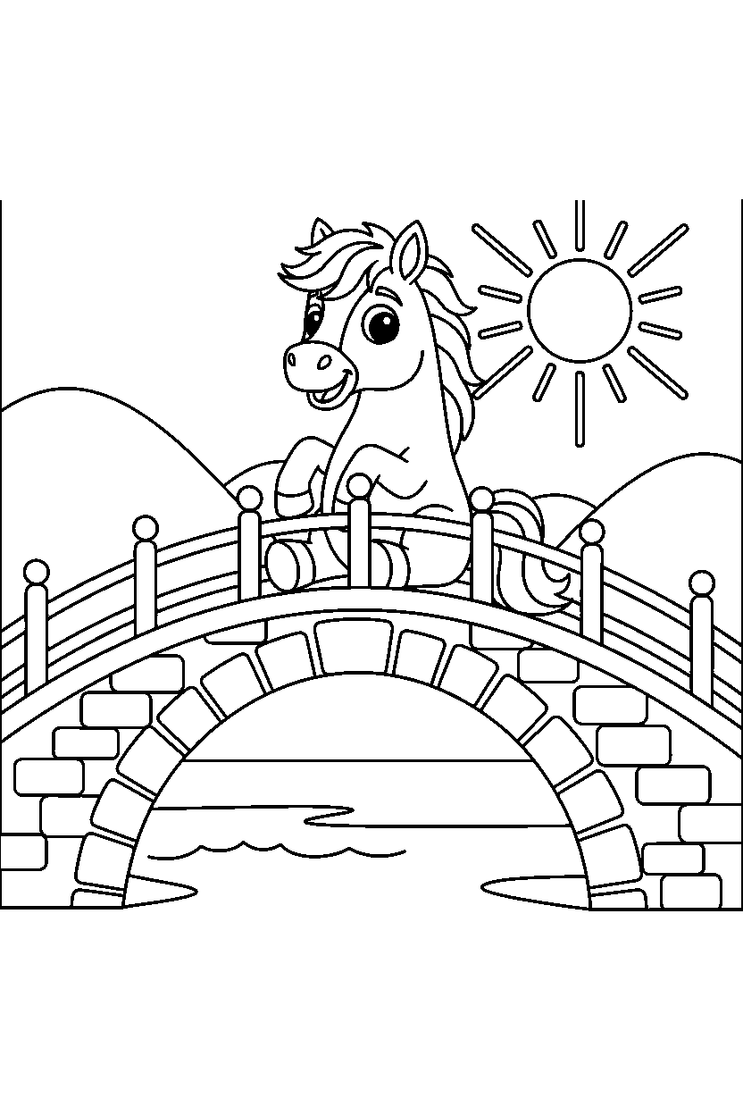 horse sitting on bridge line art
