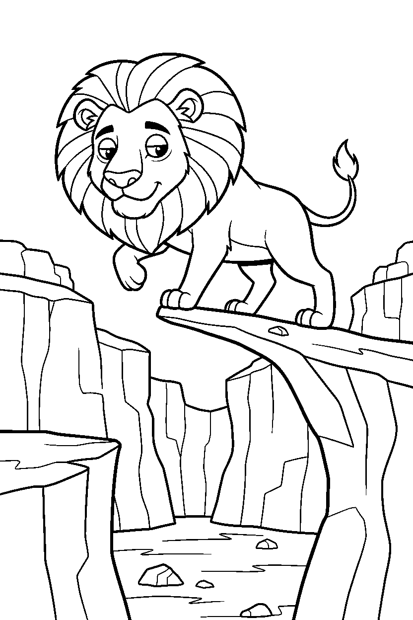 lion balancing in canyon line art