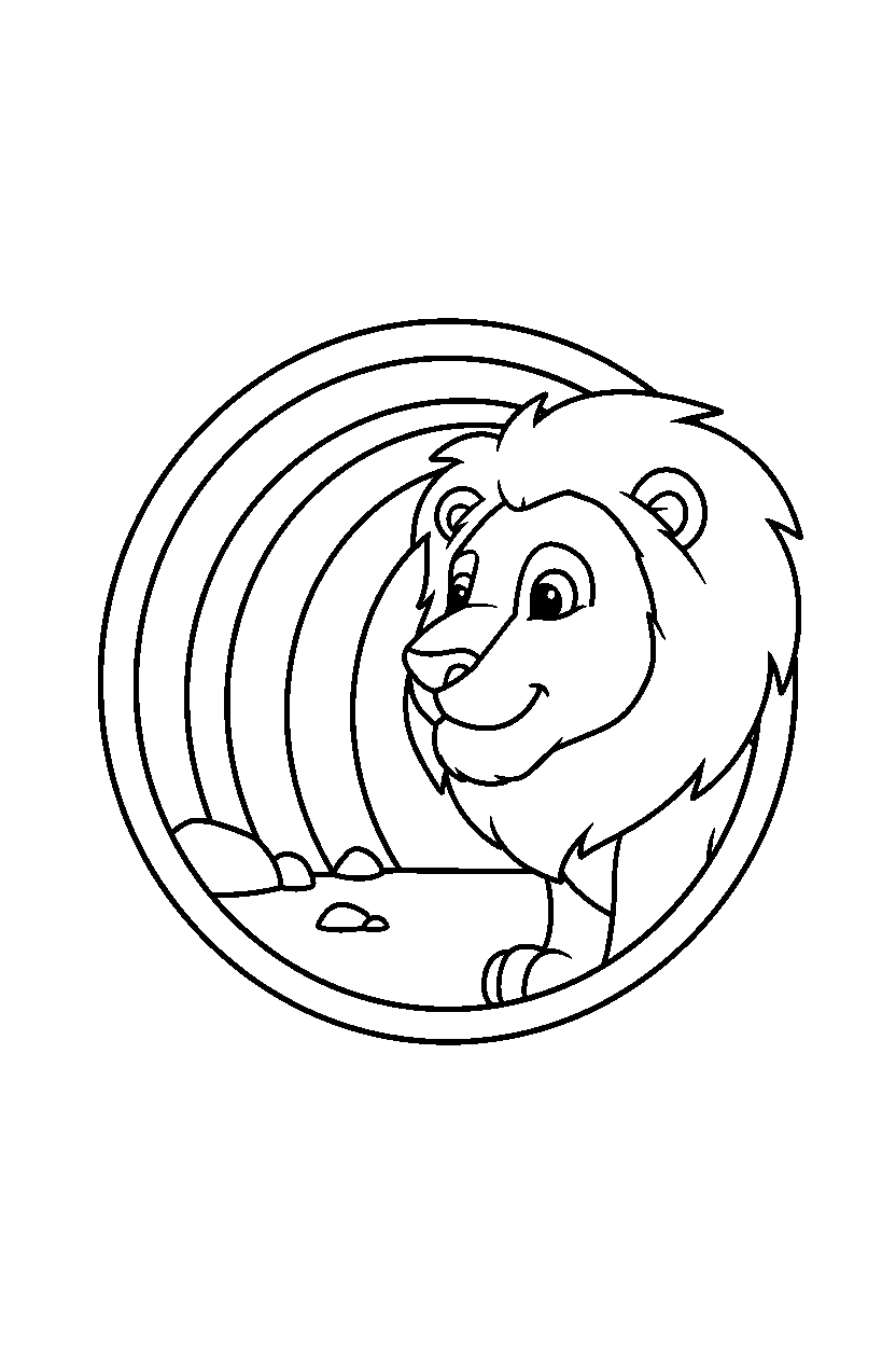 lion observing in tunnel line art