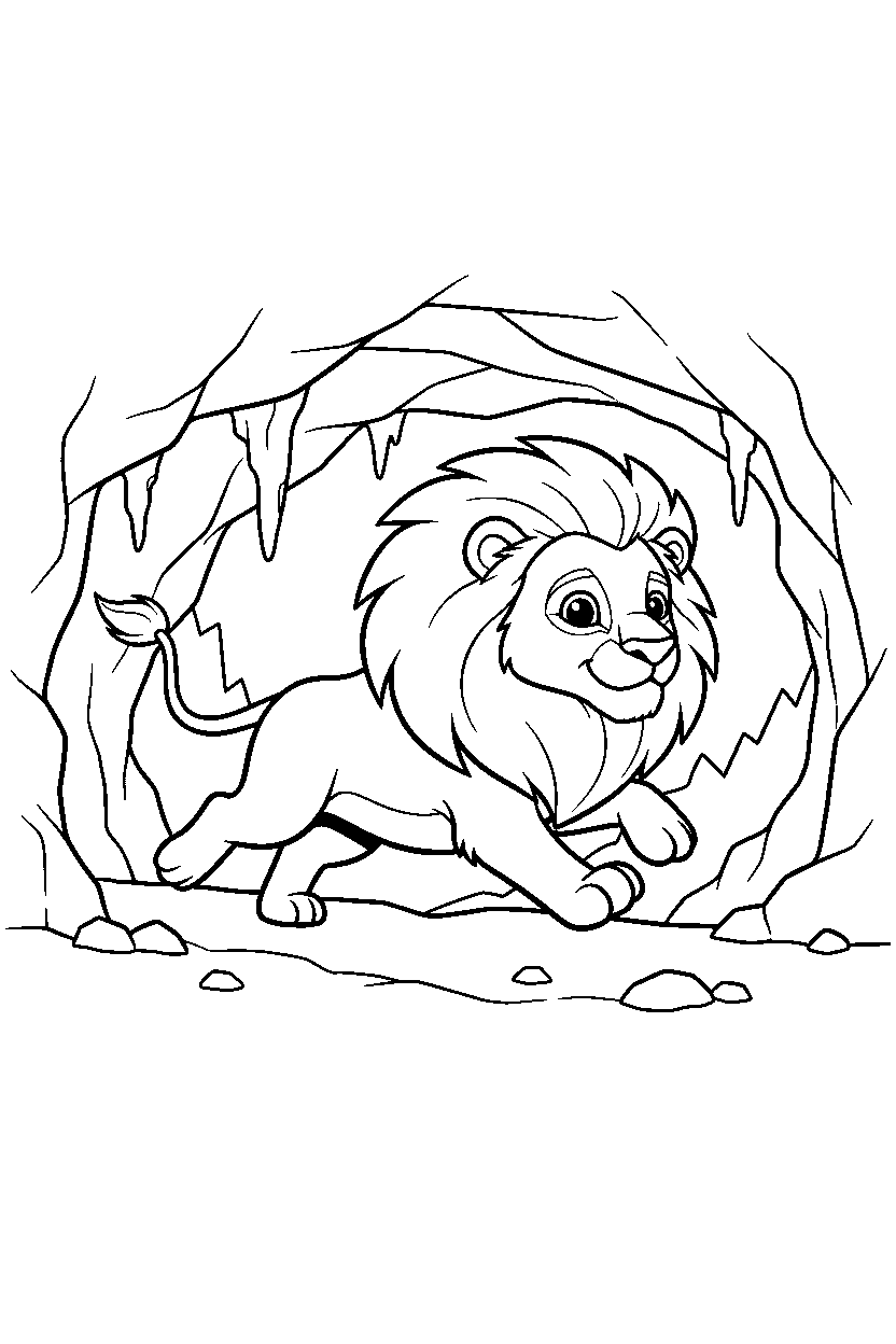 lion running in cave line art
