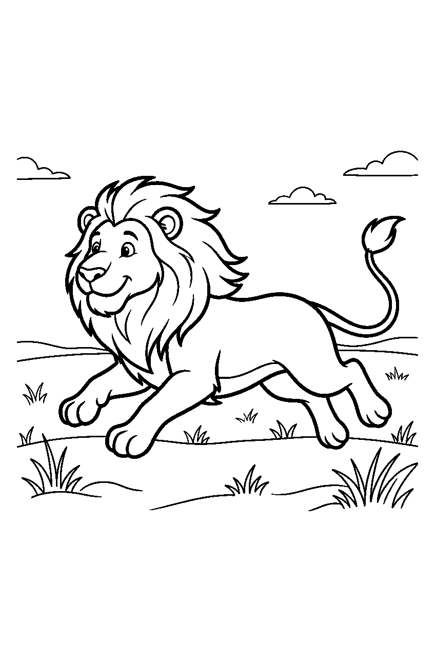 lion running in grassland line art