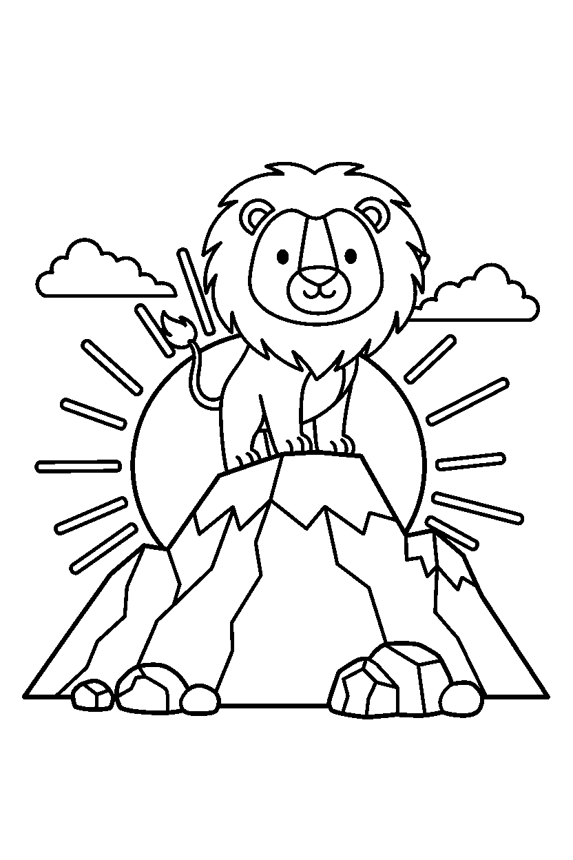 lion standing on mountain line art