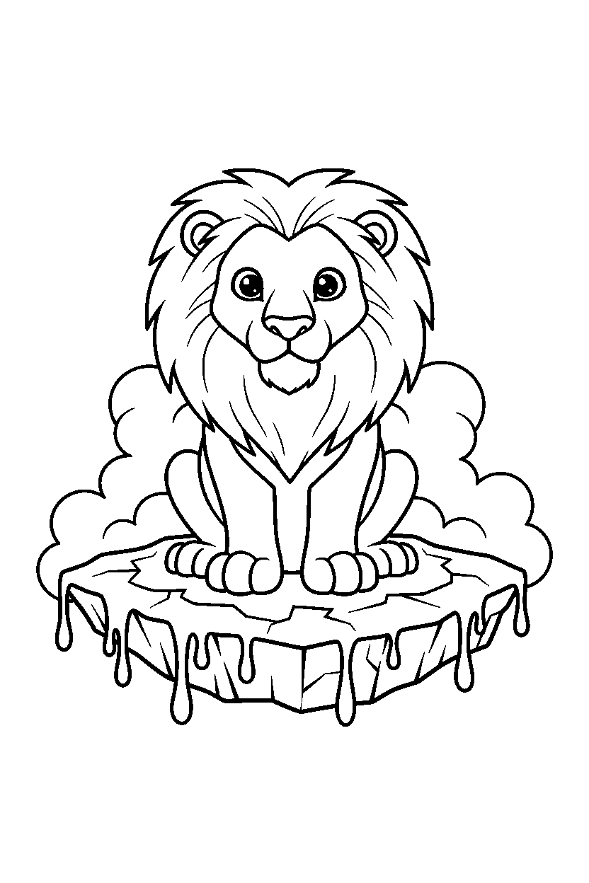 lion watching on lava platform line art