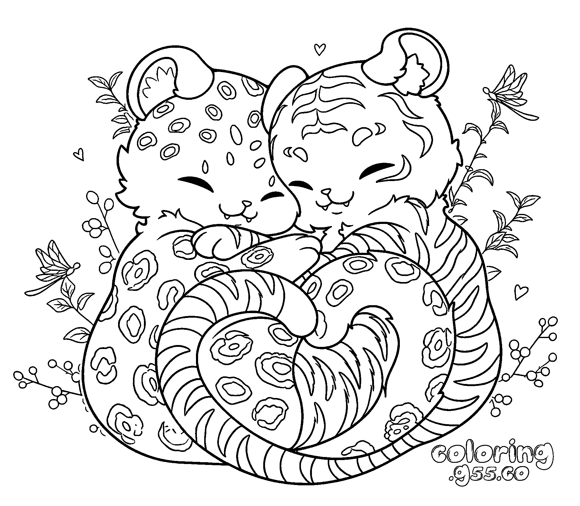 cute baby leopard and tiger cub line art for kids kawaii wild animals sheet