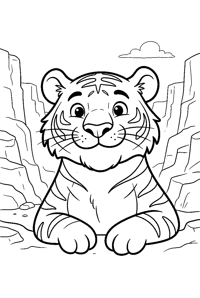 tiger in canyon line art