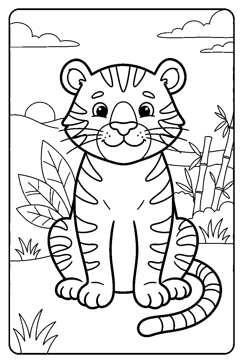 tiger in nature reserve line art