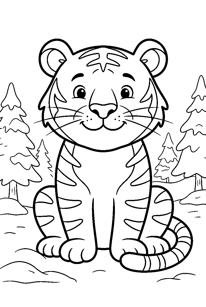 tiger in snowy forest line art