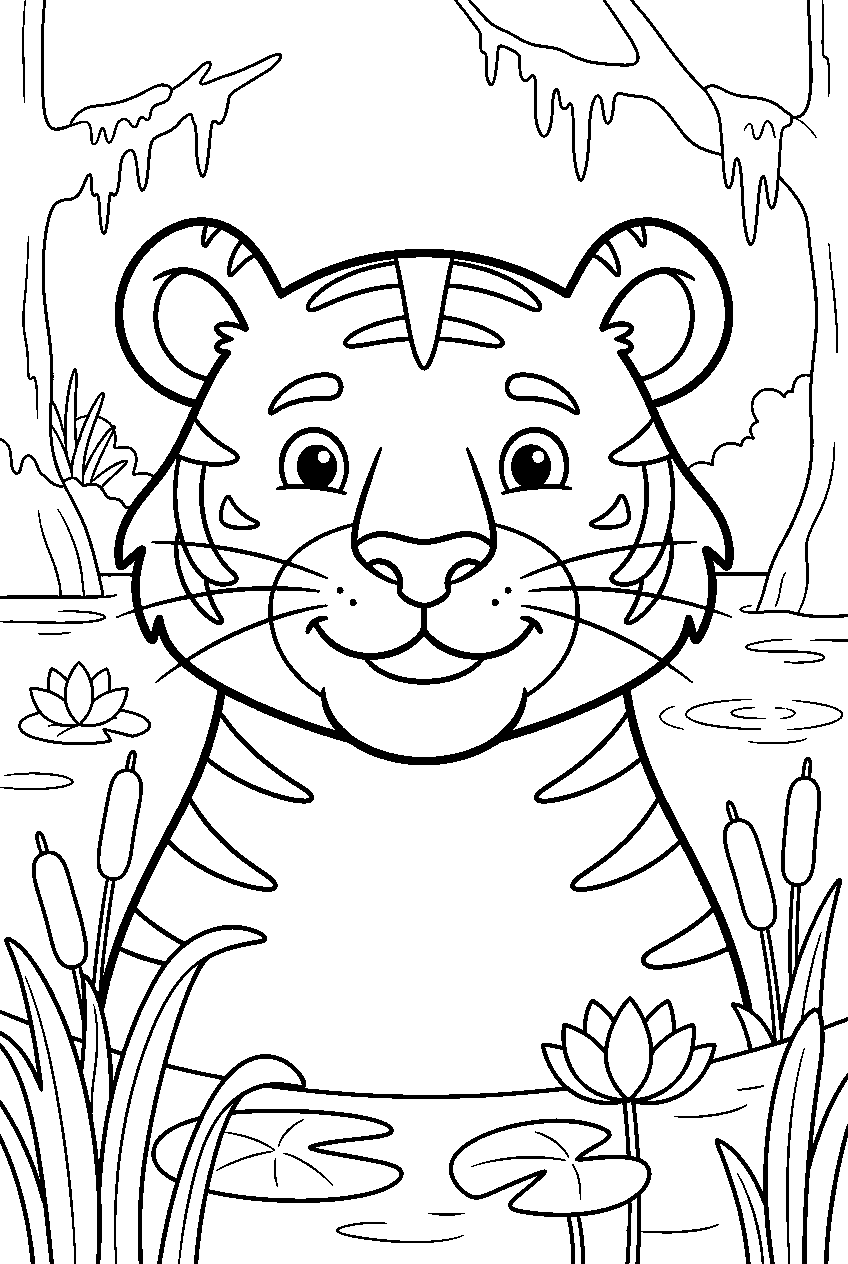 tiger in swamp line art
