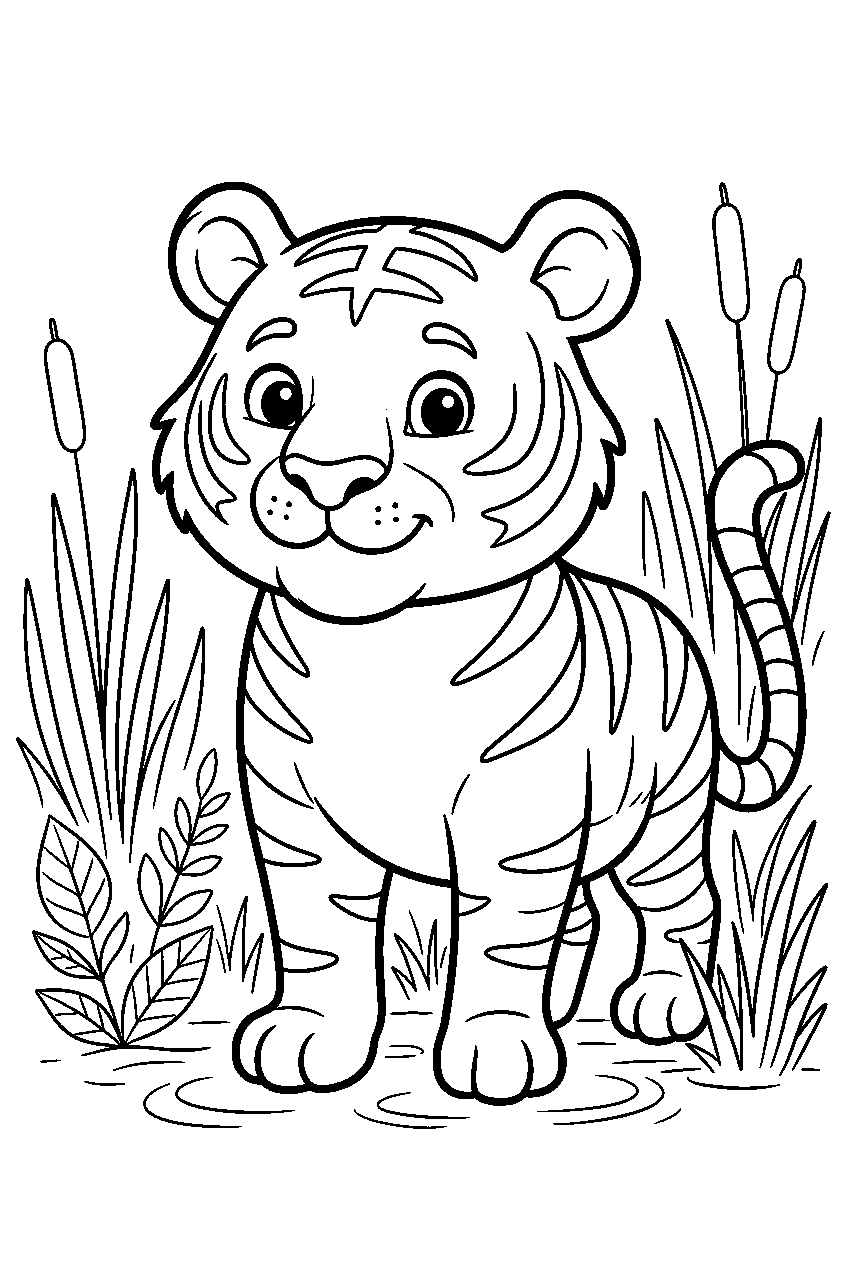 tiger in wetland line art