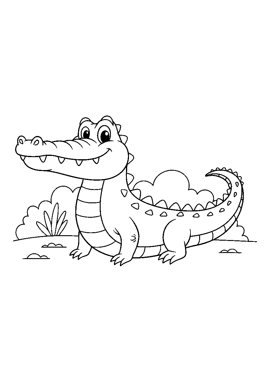 alligator smiling in a wildlife sanctuary line art