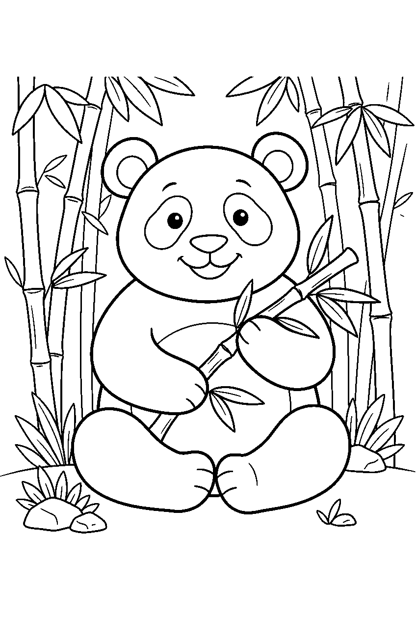 animals in bamboo forest line art