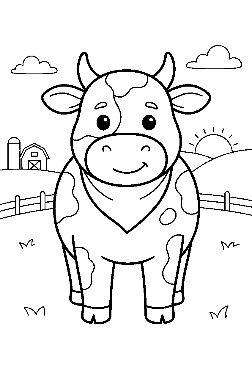 animals in countryside field line art