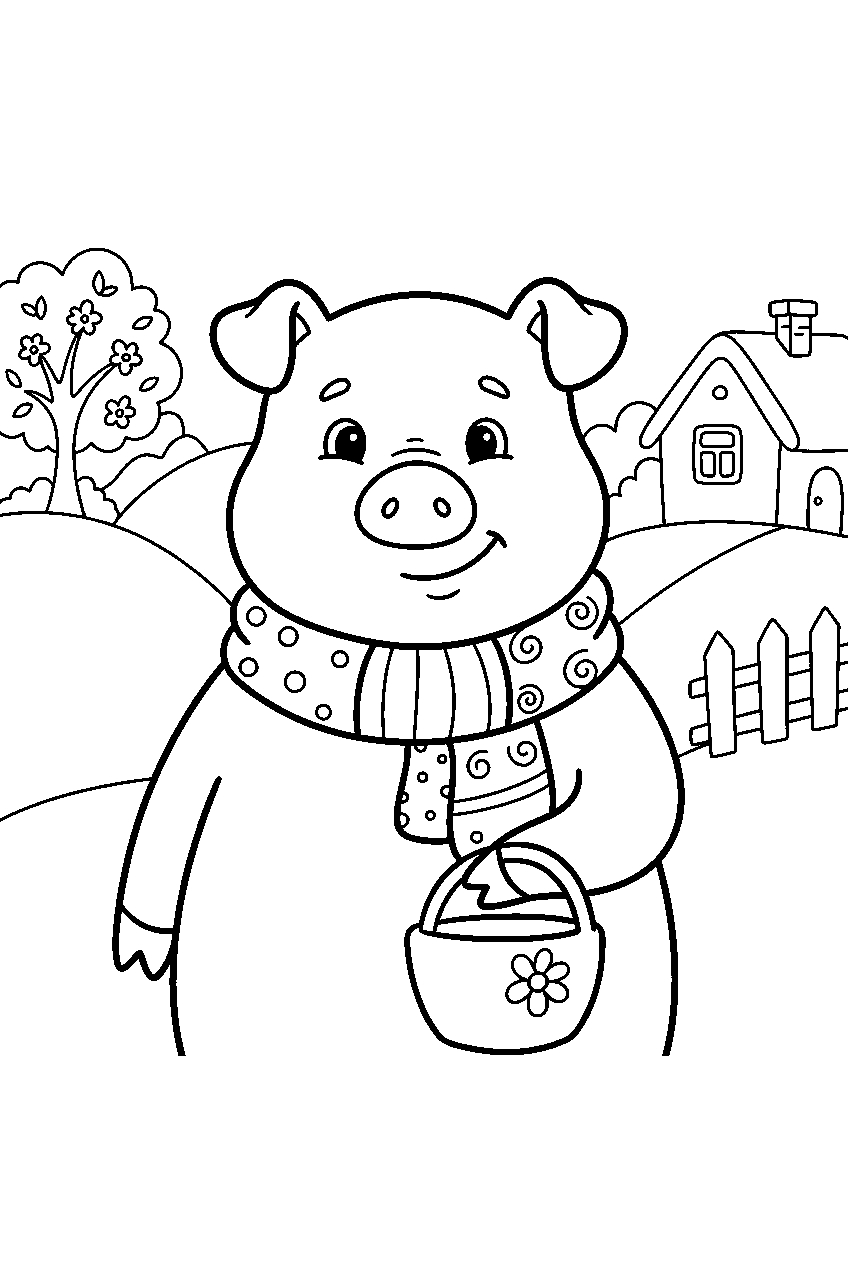 animals in countryside village line art