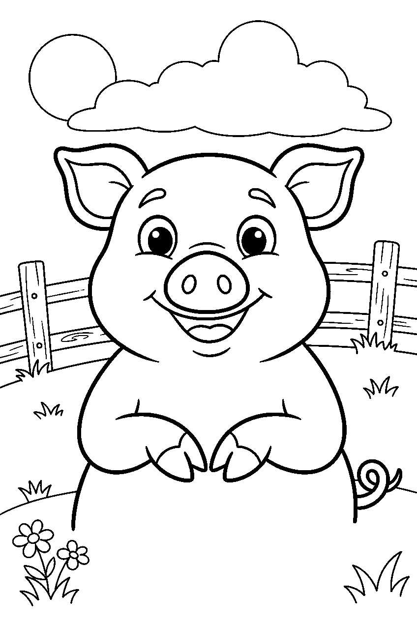 animals in farm pasture line art