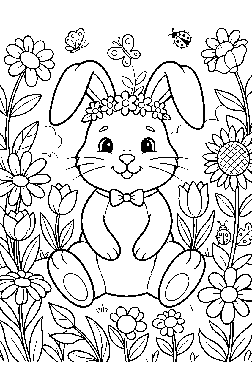 animals in flower garden line art