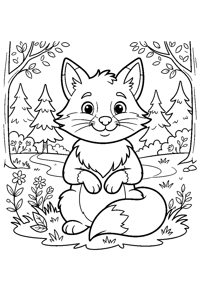 animals in forest clearing line art