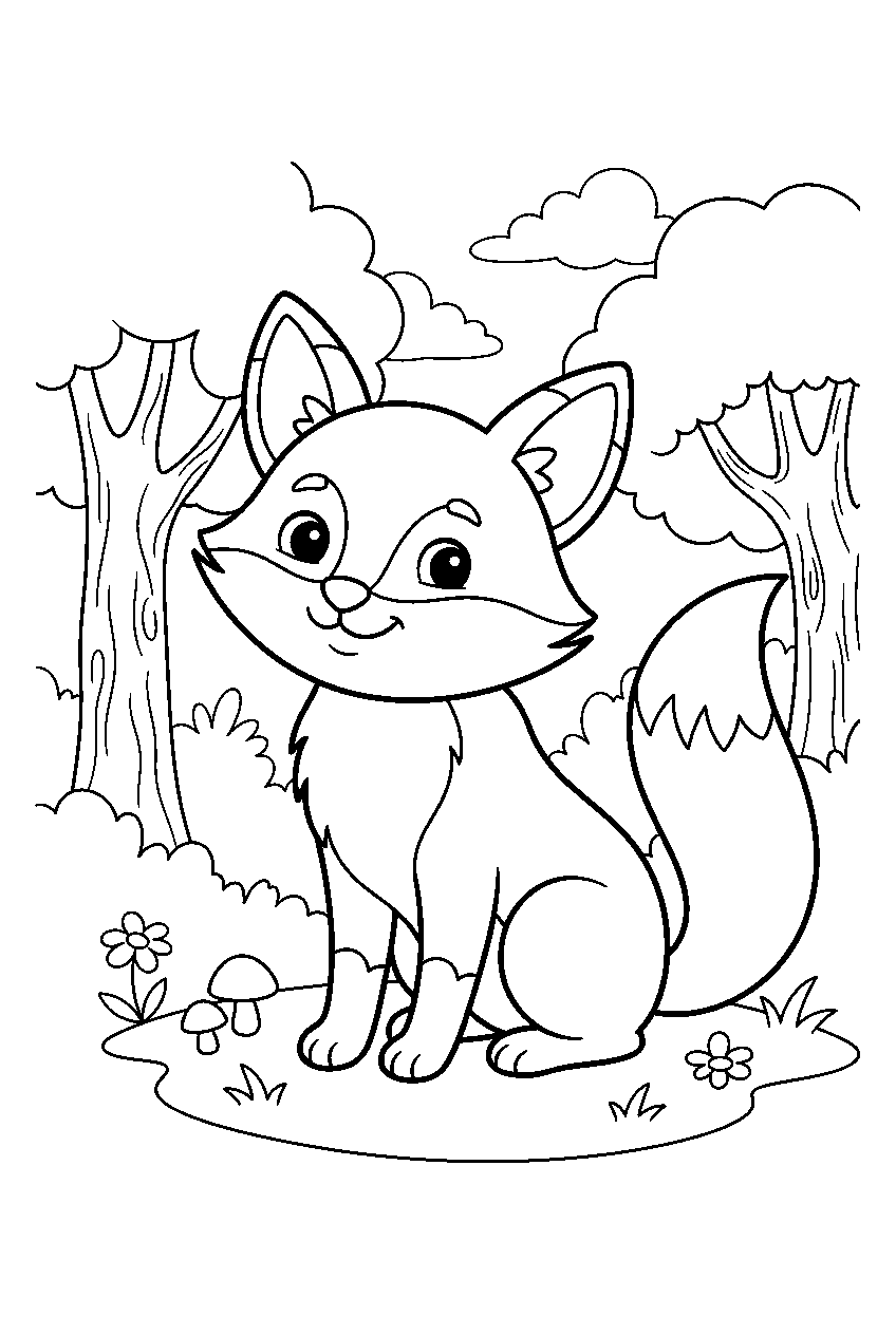 animals in forest line art