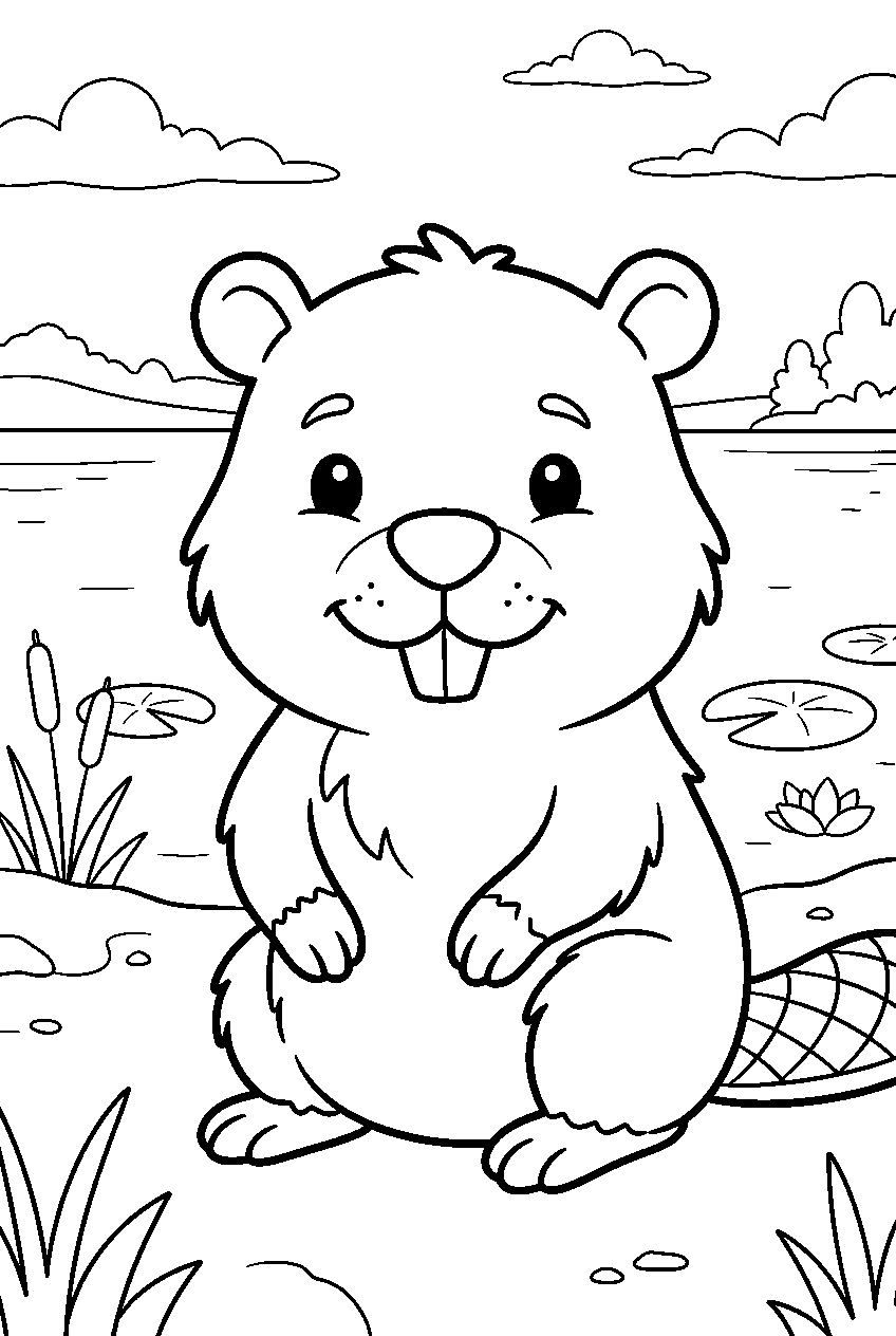 animals in lake shore line art