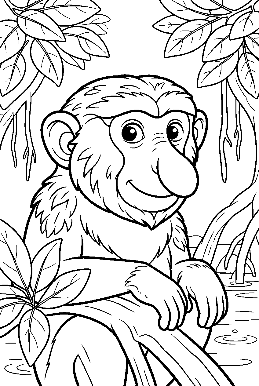 animals in mangrove forest line art