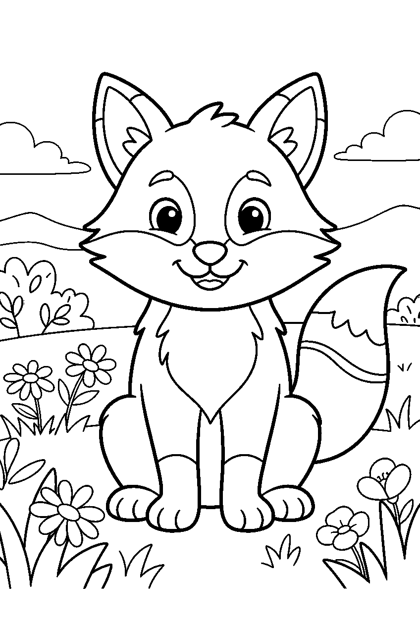 animals in meadow line art
