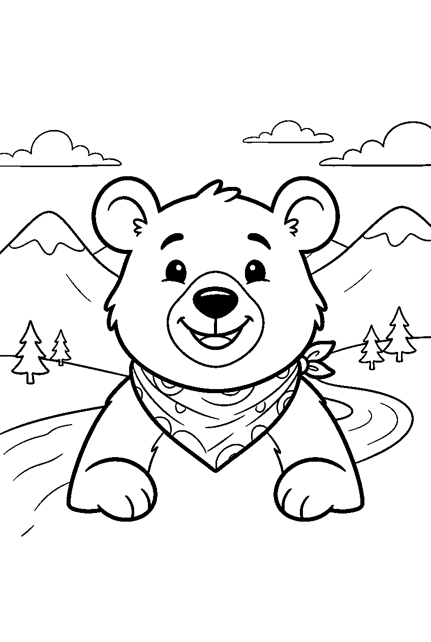 animals in mountain valley line art