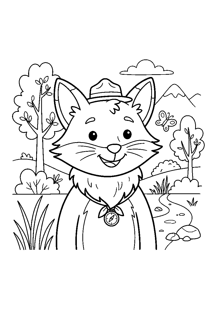 animals in nature reserve line art