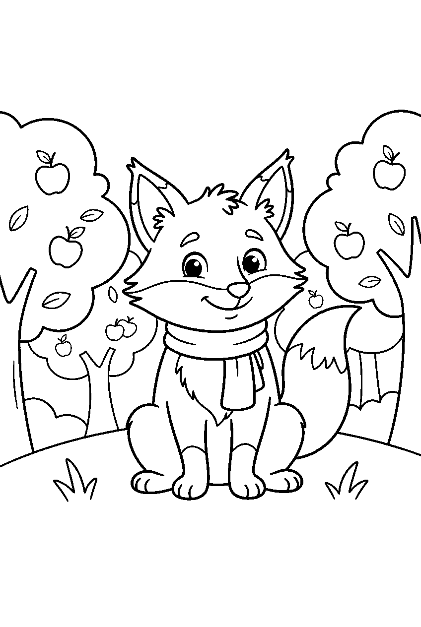 animals in orchard line art