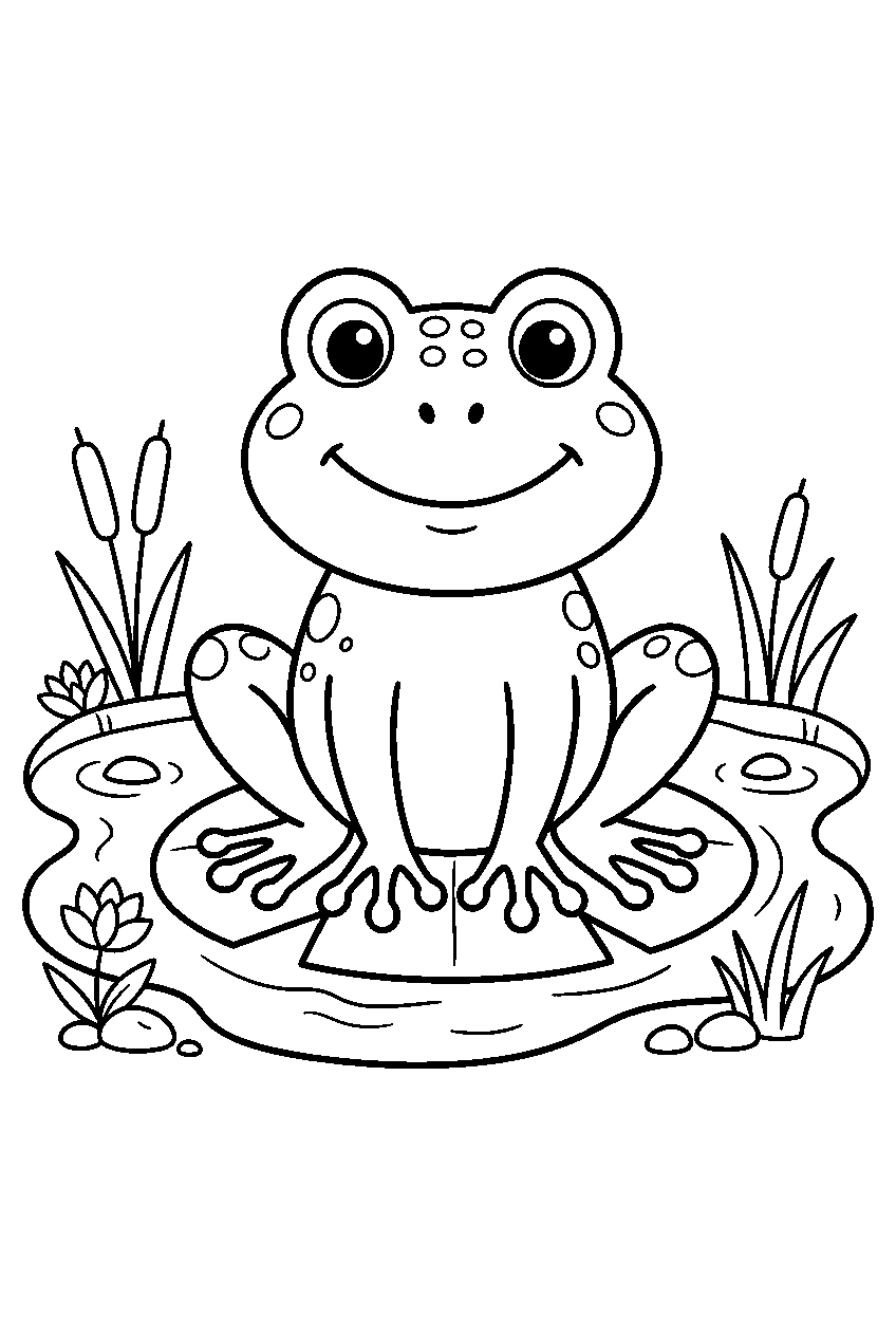 animals in pond area line art