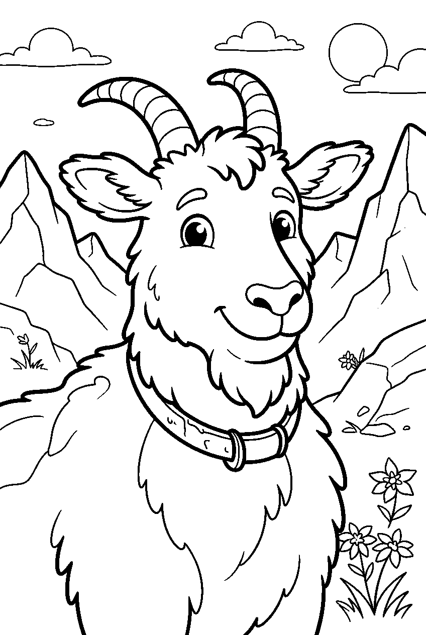 animals in rocky mountains line art