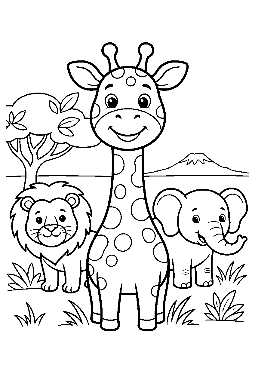 animals in savanna line art