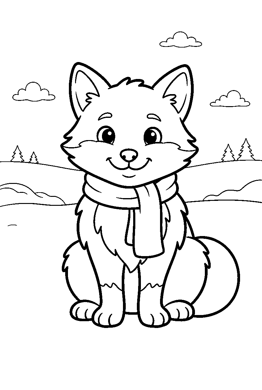 animals in snowy field line art