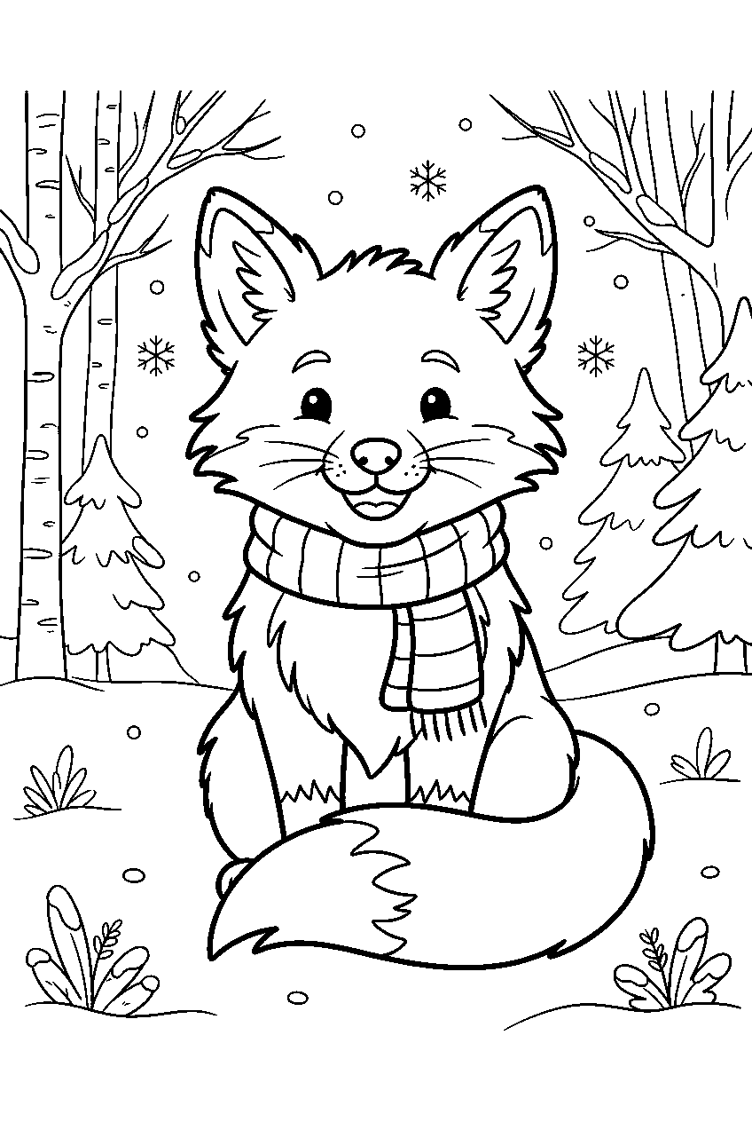 animals in snowy forest line art
