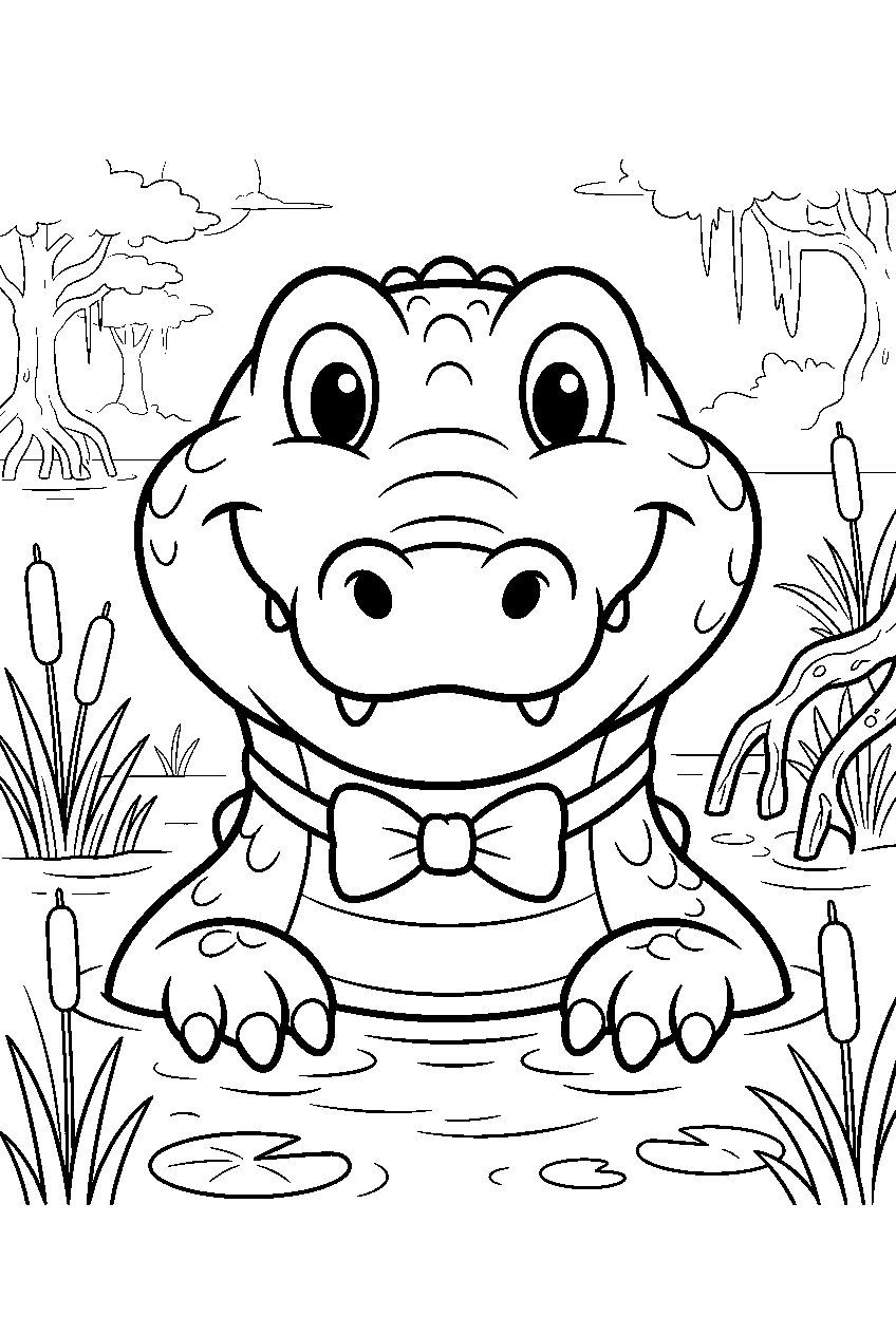 animals in swamp line art