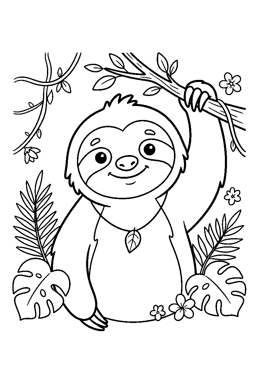 animals in tropical forest line art
