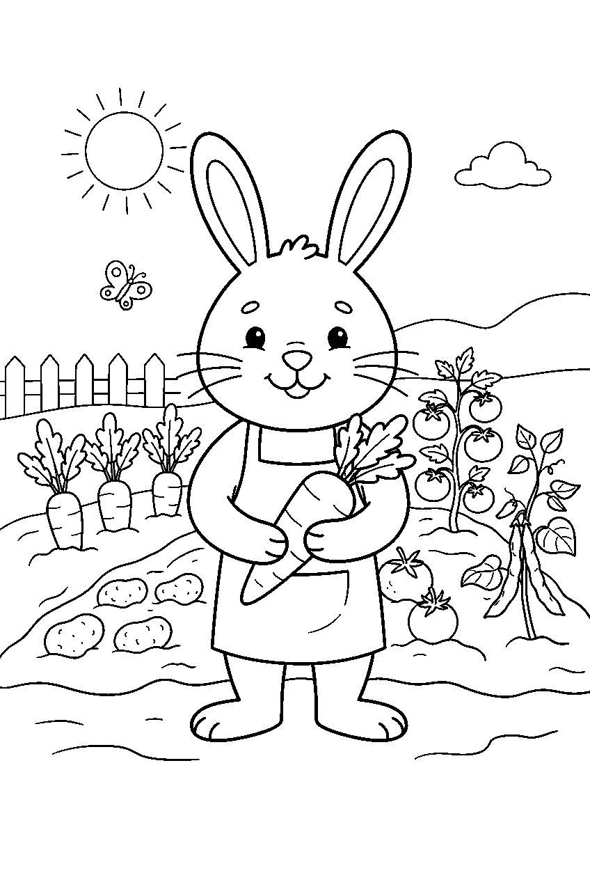 animals in vegetable garden line art