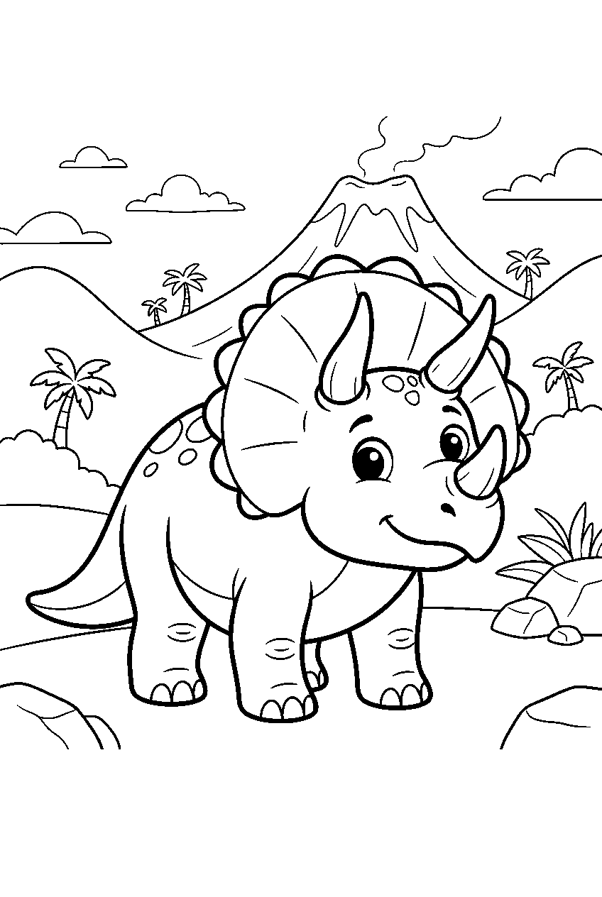 animals in volcanic valley line art