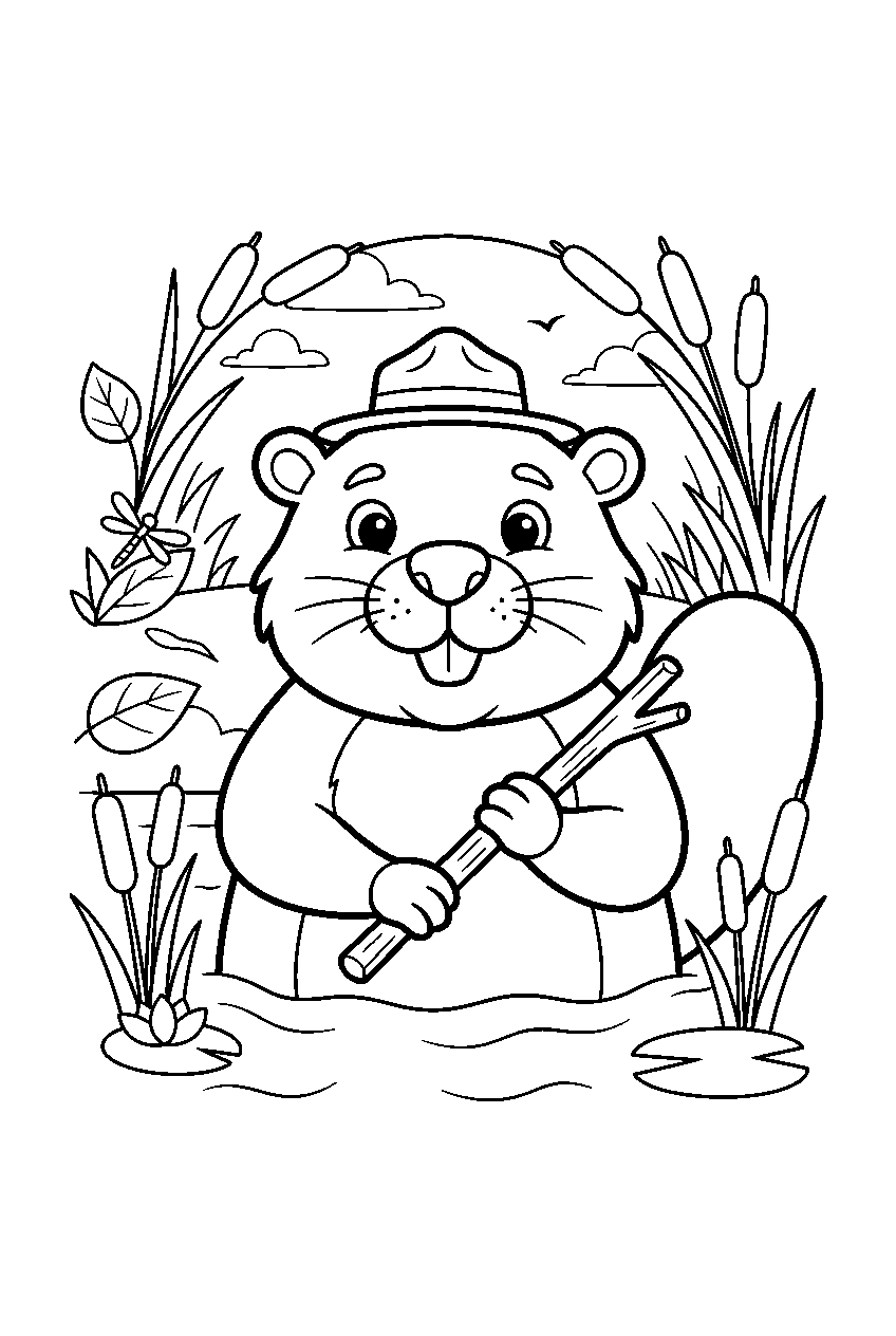animals in wetland line art