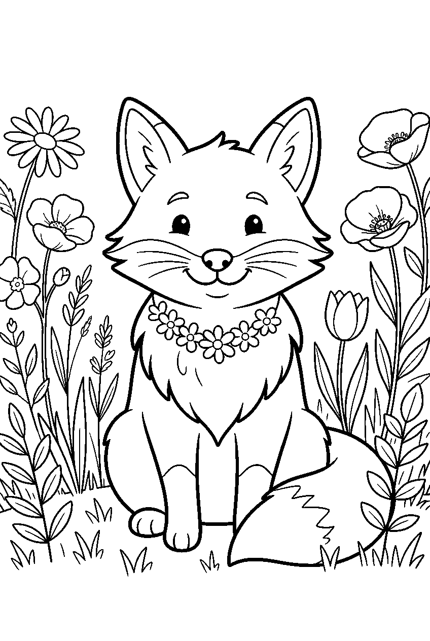 animals in wildflower field line art