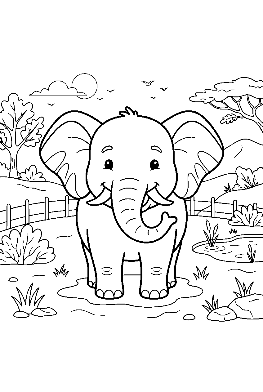 animals in wildlife sanctuary line art