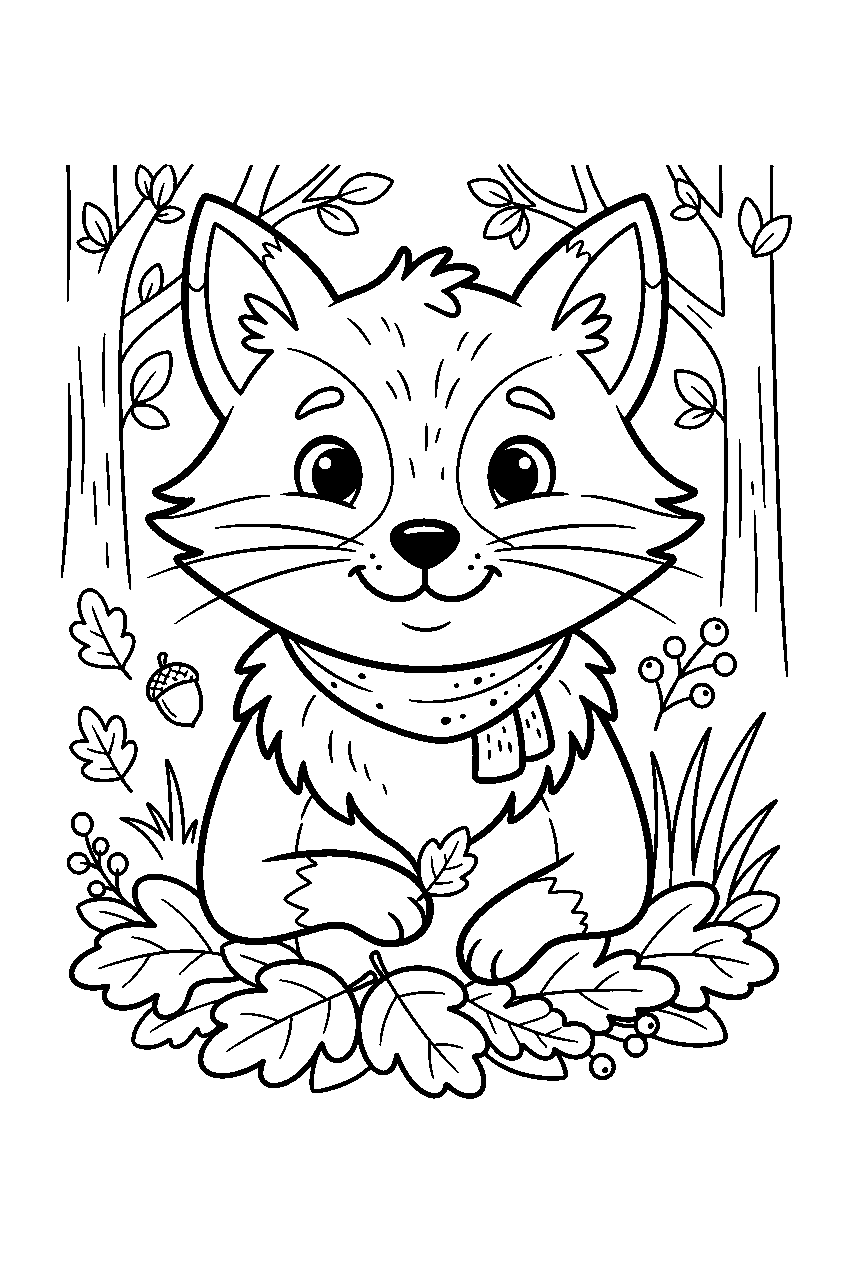 animals in woodland forest line art