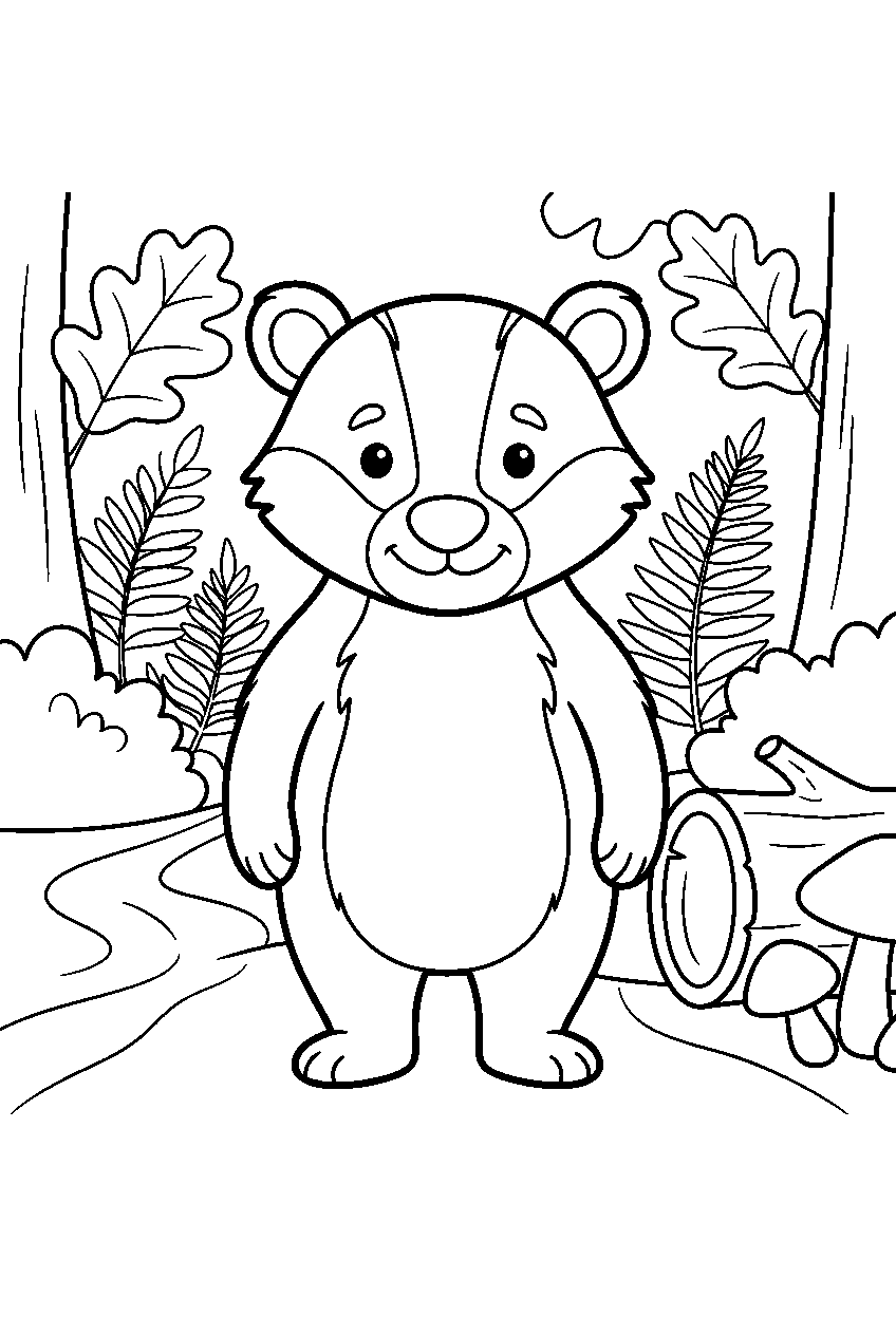 animals in woodland trail line art