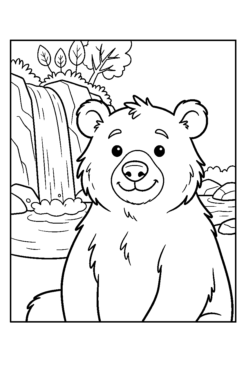 animals near waterfall line art