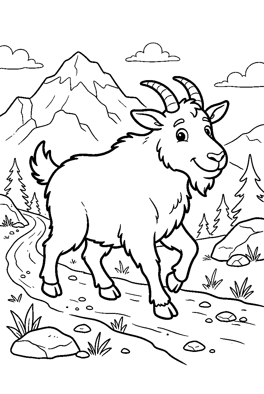 animals on mountain trail line art