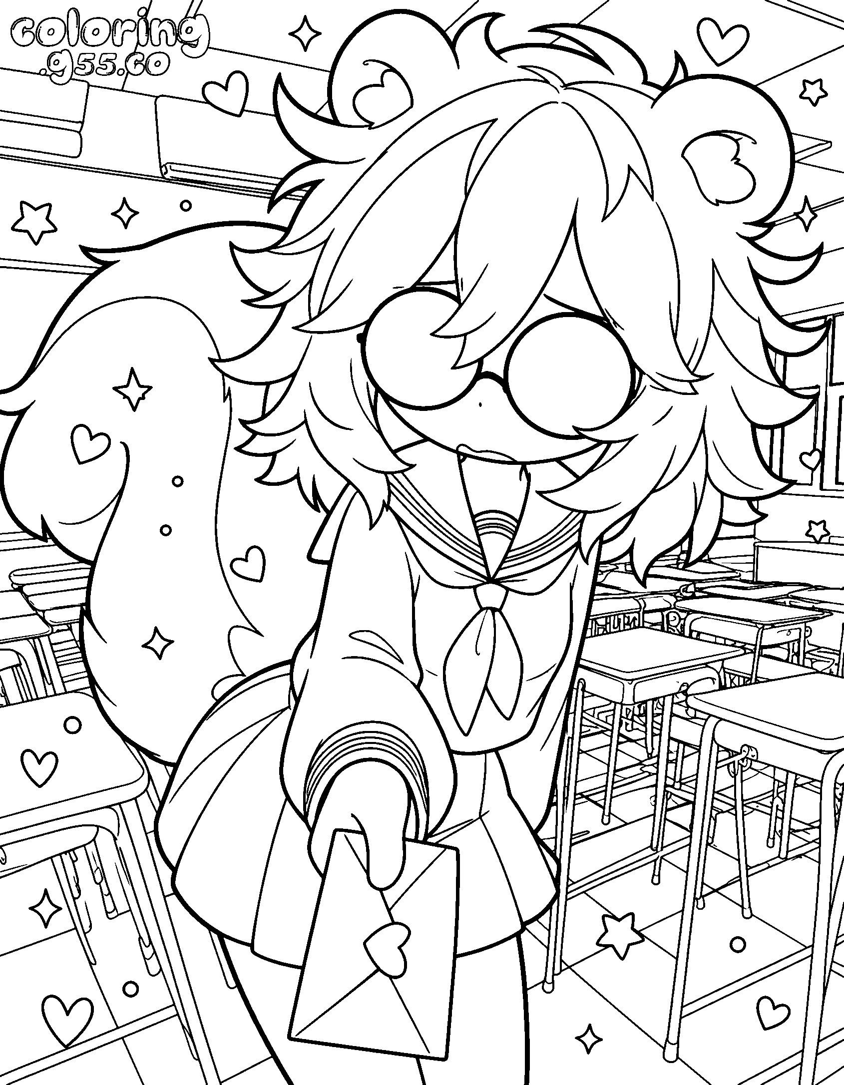 anime squirrel girl school uniform line art