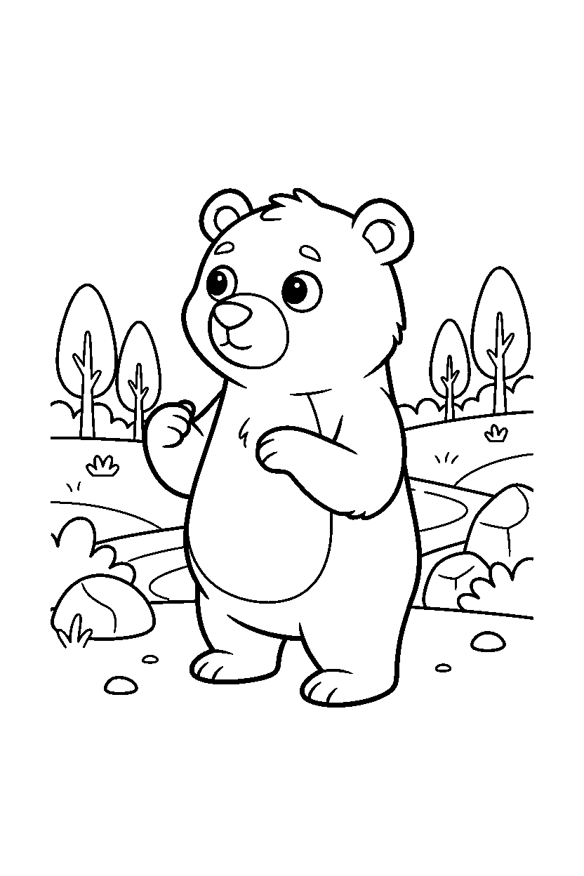 bear looking around curiously in a nature reserve line art