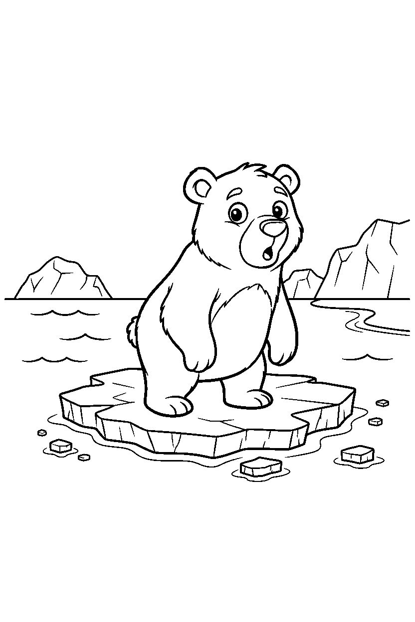 bear looking surprised on sea ice line art