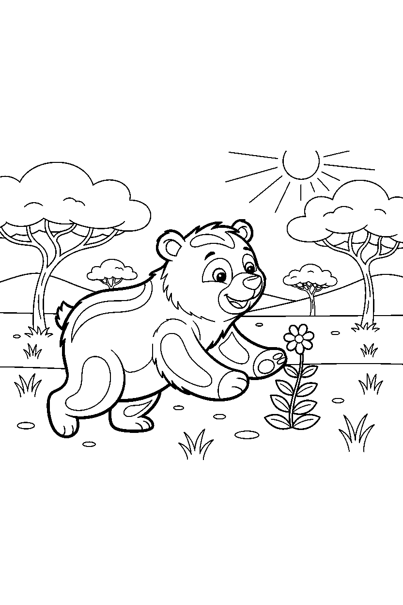 bear playing gently on the savanna line art
